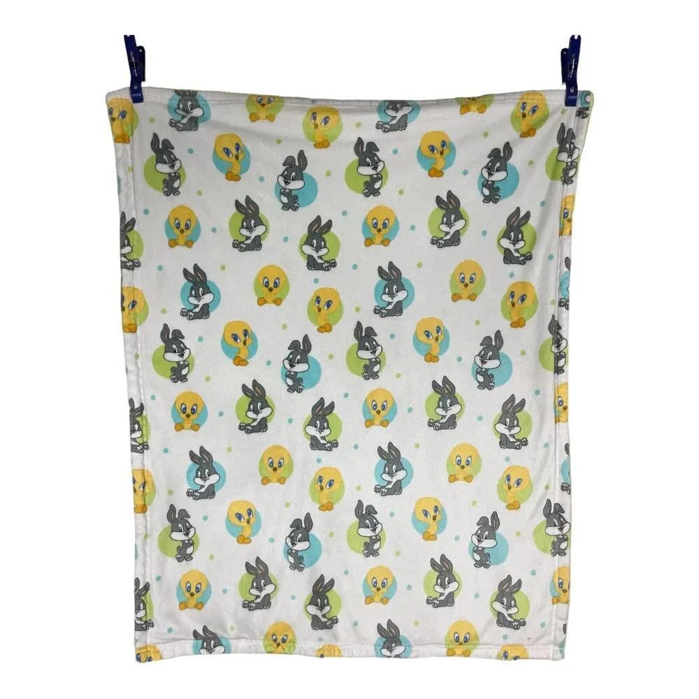 Looney Toons Baby Blanket Bugs Bunny Tweety Bird Green Blue Circles